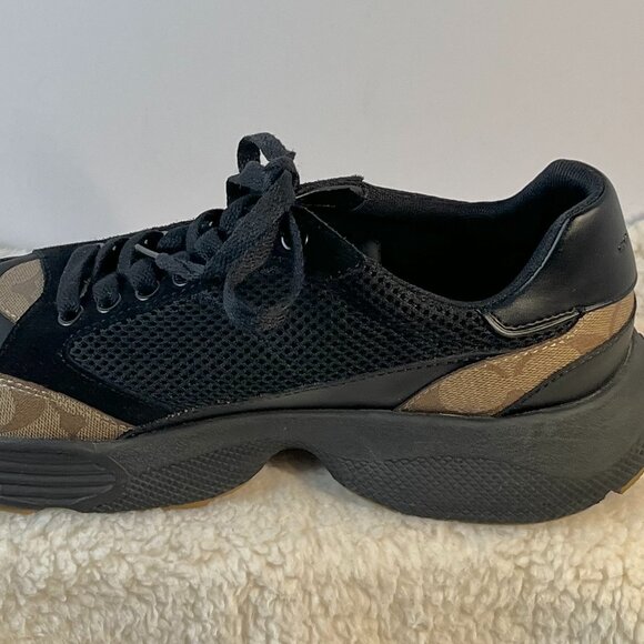 Coach Men's Tech Runner Sneakers FG4591 Size 10D | Signature Black Mesh & Tan - Picture 5 of 16
